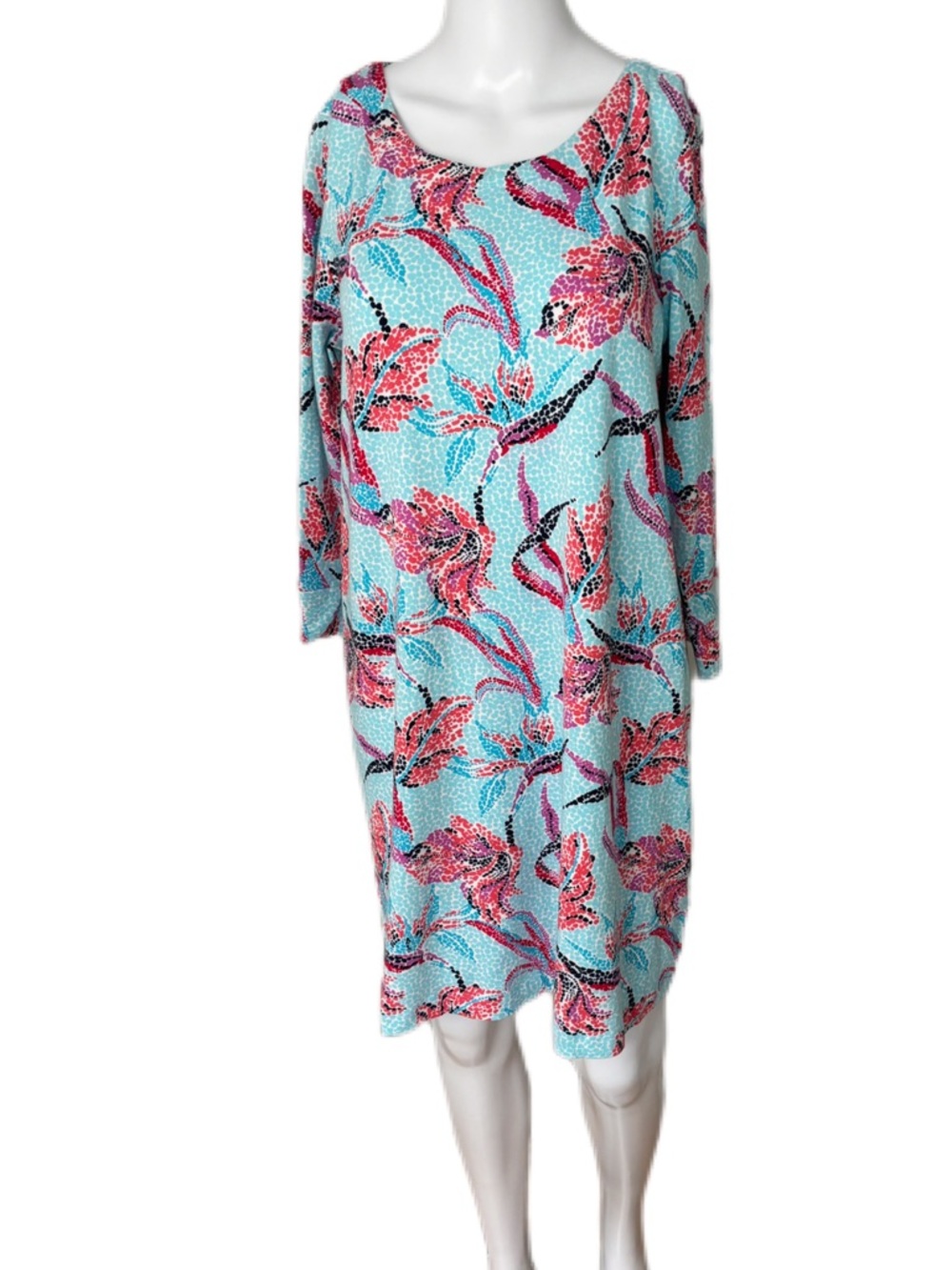 crown & ivy Aqua Floral Mini Dress with Pink and Black Accents